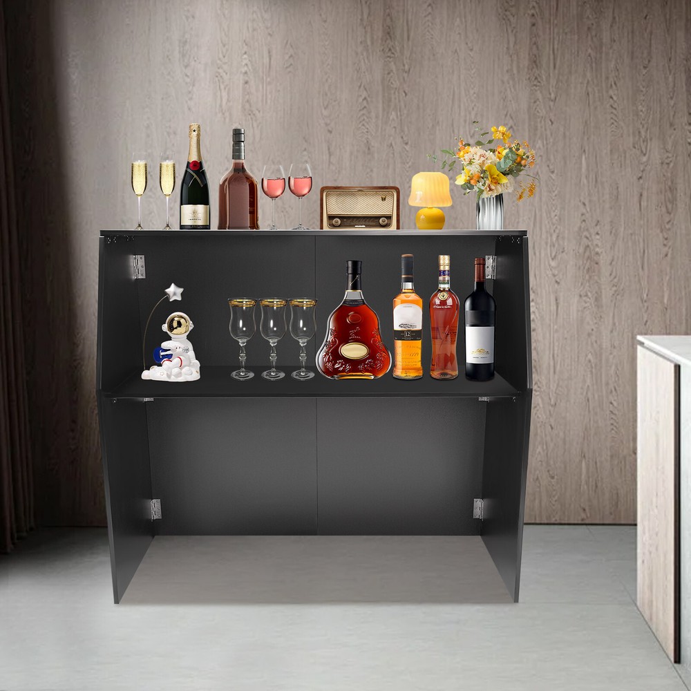 2-Tier Portable Event Bar Rectangular Foldable Bar Portable Bar Cabinet 66-110lb