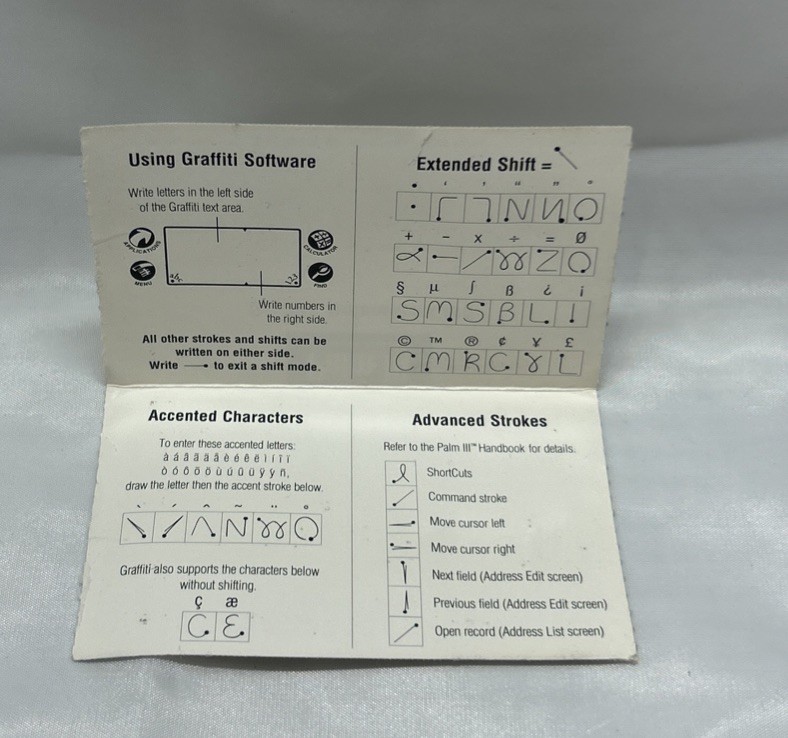 Palm III Connected Organizer Graffiti Reference Card