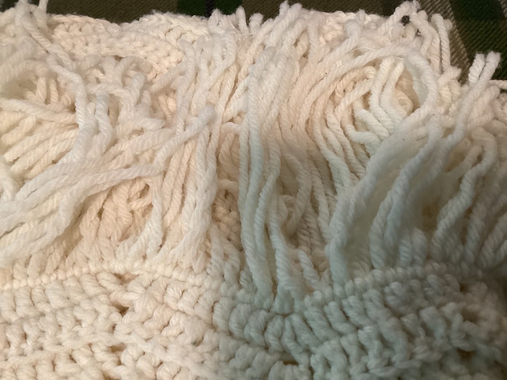 hand crocheted white throw excellent condition 60" x 31"