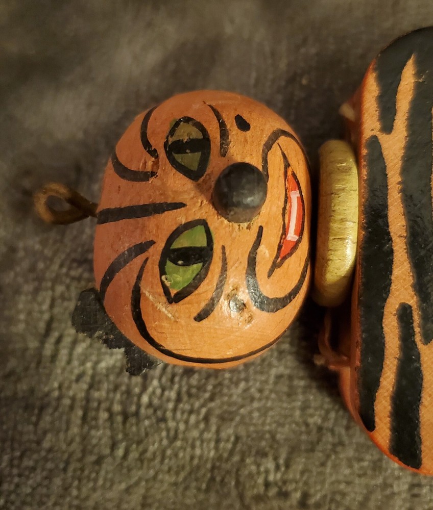 Vintage Wooden Puppet Pull String Toy Tiger