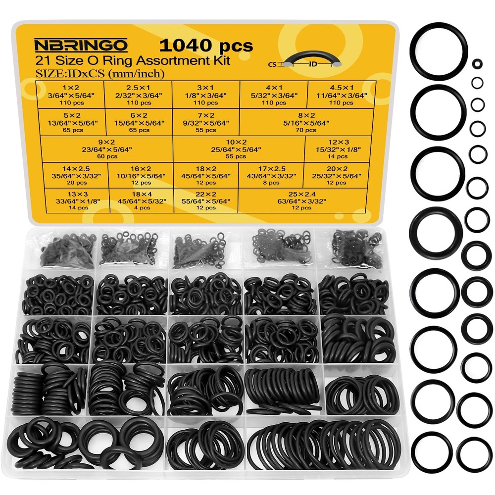 NBRINGO 1040 PCS 21 Size O Ring Assortment Kit, Industrial-Grade Black