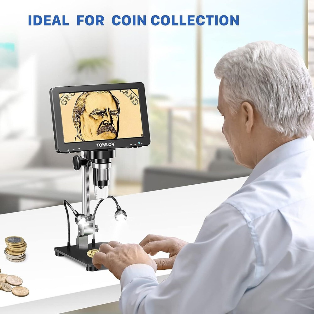 TOMLOV DM9 Pro 7" HDMI LCD Digital Microscope Camera 1200X Coin Microscope 16MP