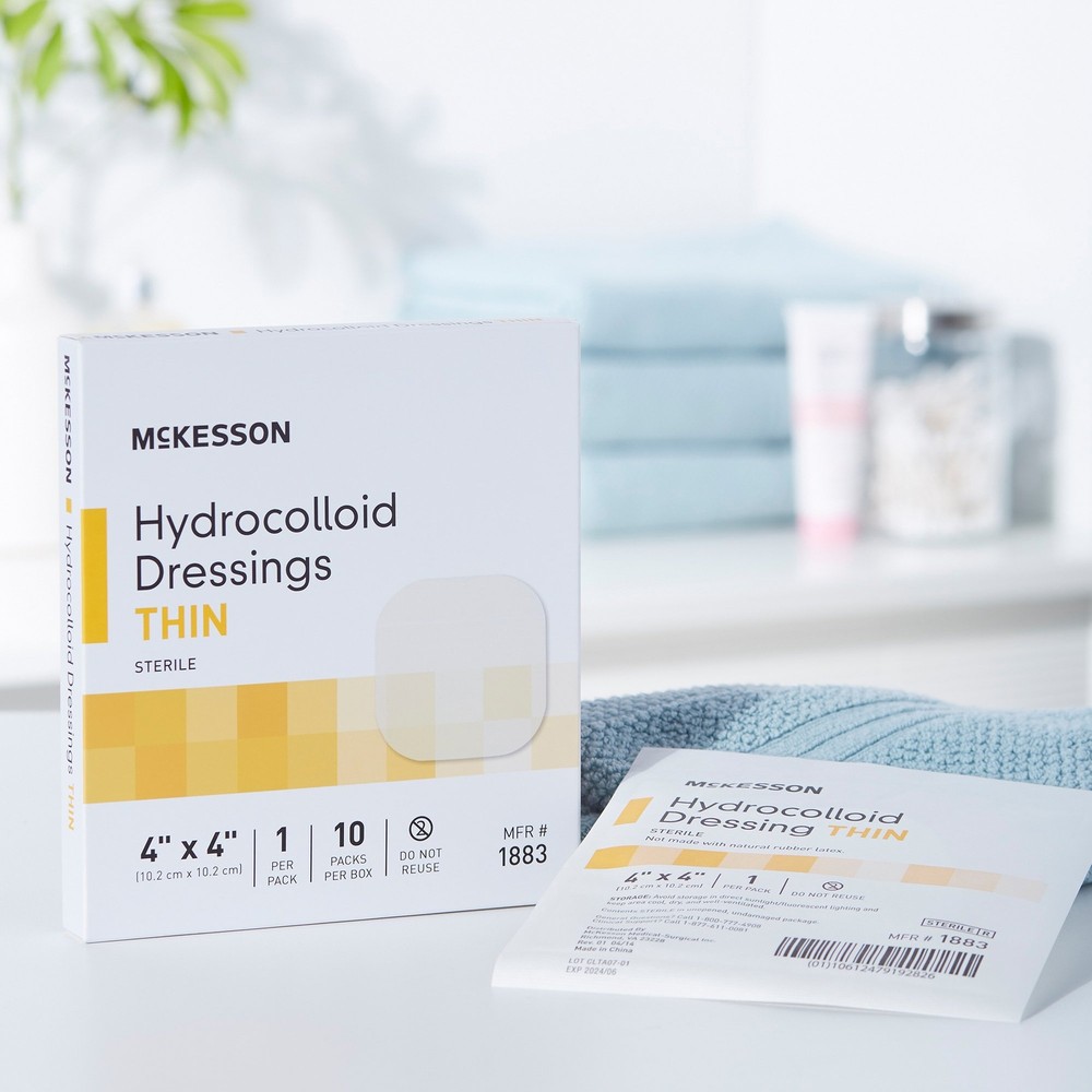 McKesson Thin Hydrocolloid Dressing 4 x 4" Square Thin 1883 10 per Box