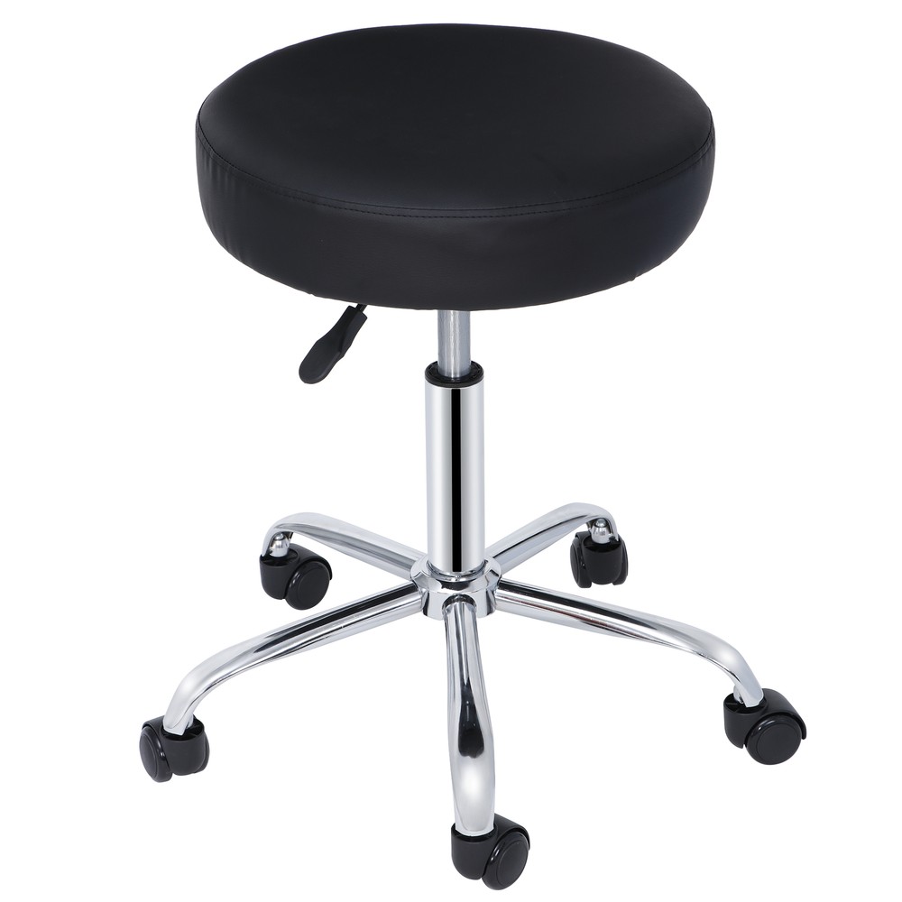 Round Rolling Medical Stools Adjustable Work Medical Stool with Wheels Black