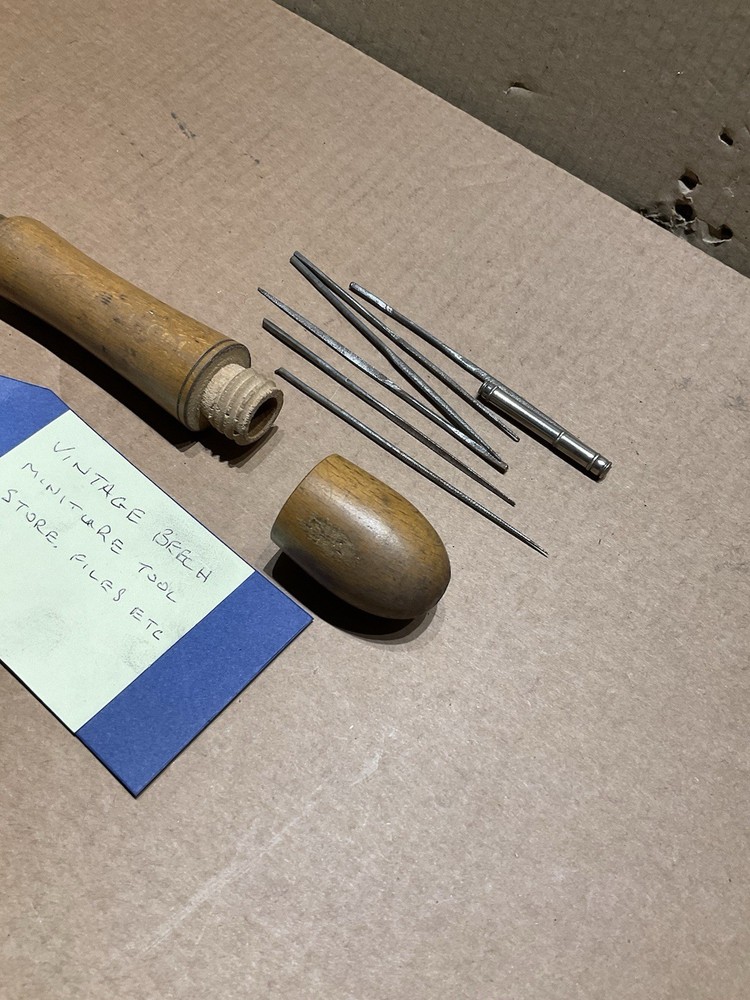 Vintage Beech Screw Top Miniature Tool Holder with Tools