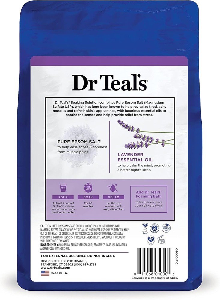 3 Lbs Dr Teal's Epsom Salt Soaking Solution, Soothe & Sleep, Lavender