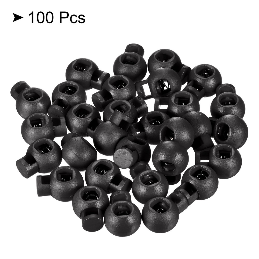 Cord Locks, 100 Pack Ball Spring Toggle Stopper, Black