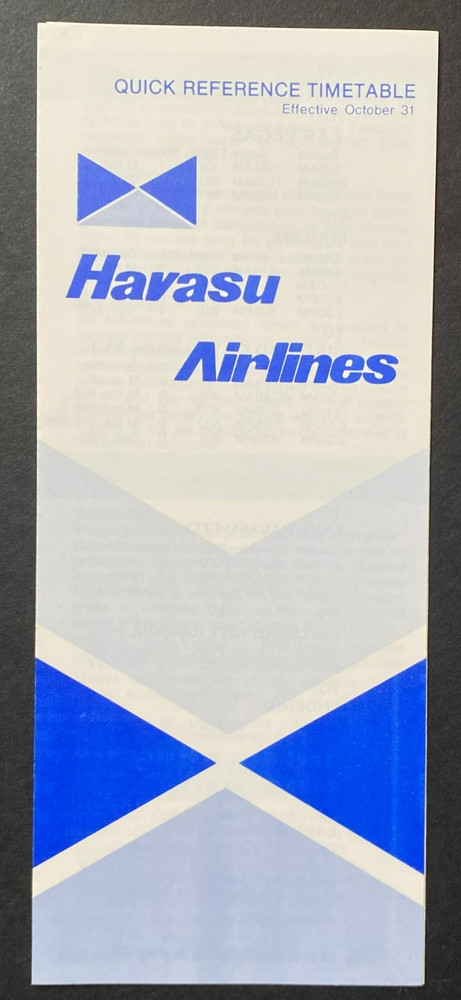 Havasu Airlines Timetable Effective October 31, (1982)