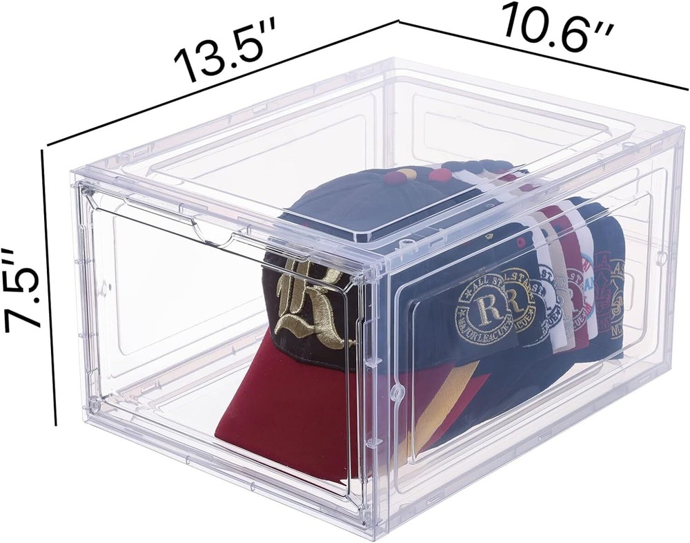 6-Pack Hat Organizer Transparent Hat Storage Box Stackable Clear Hat Rack