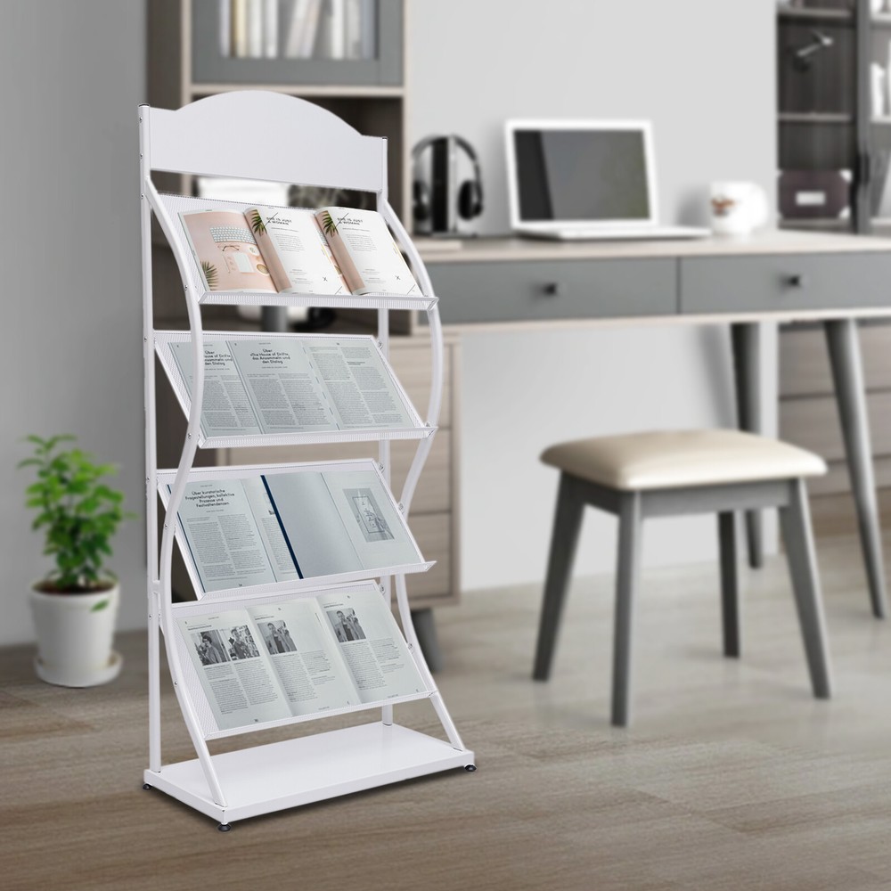 Floor-Standing Magazine Rack 4-Layer Iron Information Rack Storage Rack S-shaped