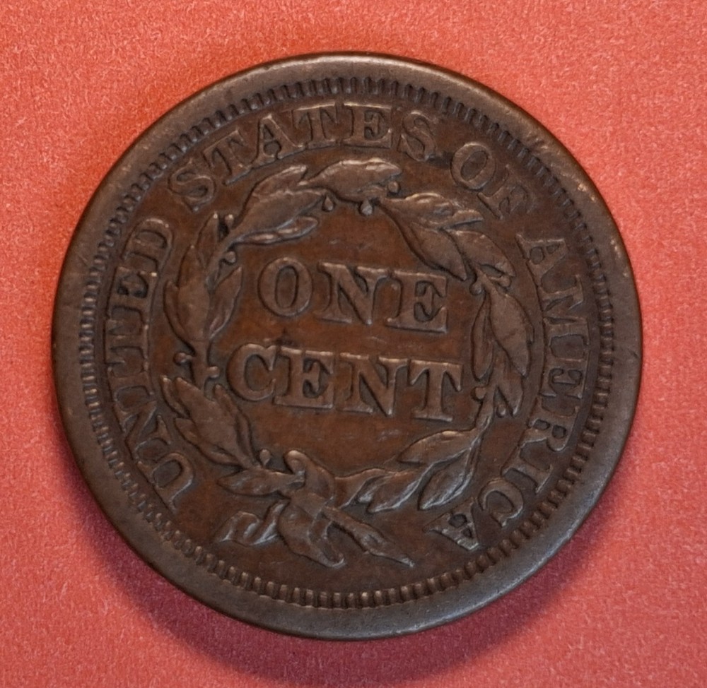 1854 Braided Hair Large Cent. VF+