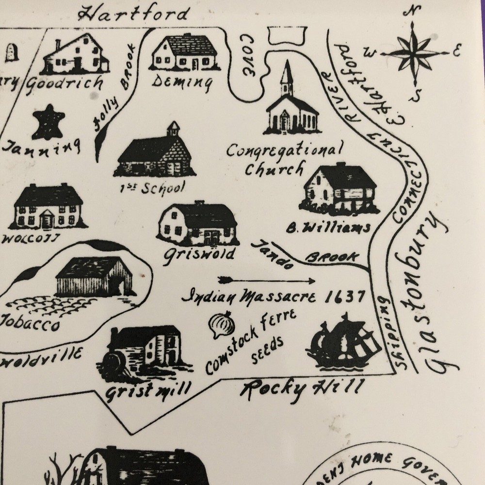 Vintage Tile Historical Map Wethersfield CT