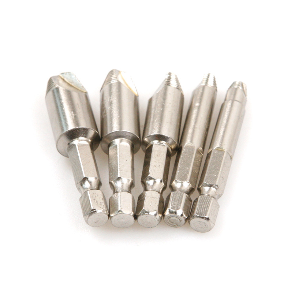 Damaged Screw Remover Extractor Drill tool set with 1/4inch Hex shank case, 5x