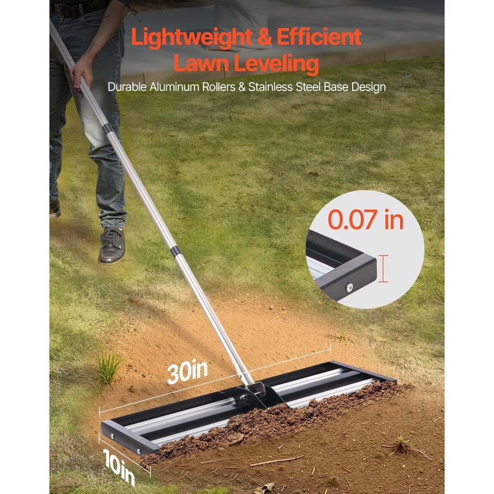 30"x10" Soil Leveling Rake 83" Adjustable Handle Yard Lawn Leveler Tool