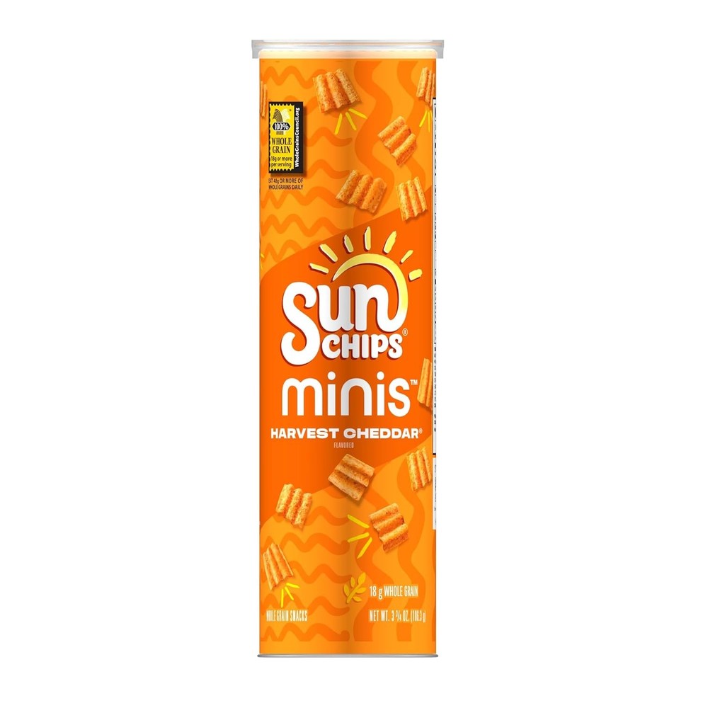 SunChips Minis, Harvest Cheddar Whole Grain Chips, 3.75 oz Canister