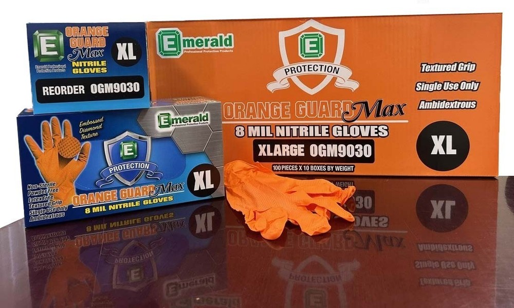 Emerald Orange Guard Max 8mil Orange Nitrile Gloves 1 case, 10 Boxes