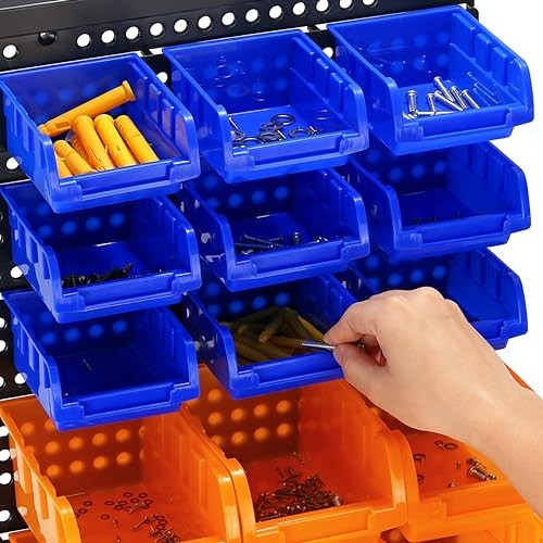 30-Bin Wall Mounted Storage Bins Kit, Tool Organizer Rack, Garage Style-301
