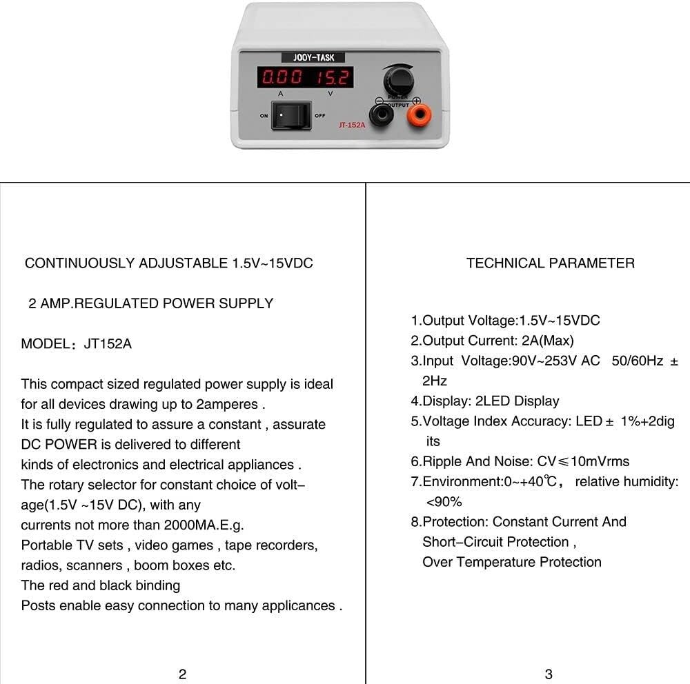 Adjustable DC Power Supply Variable Output &Lab Small Bench Power Supply (1.5~15