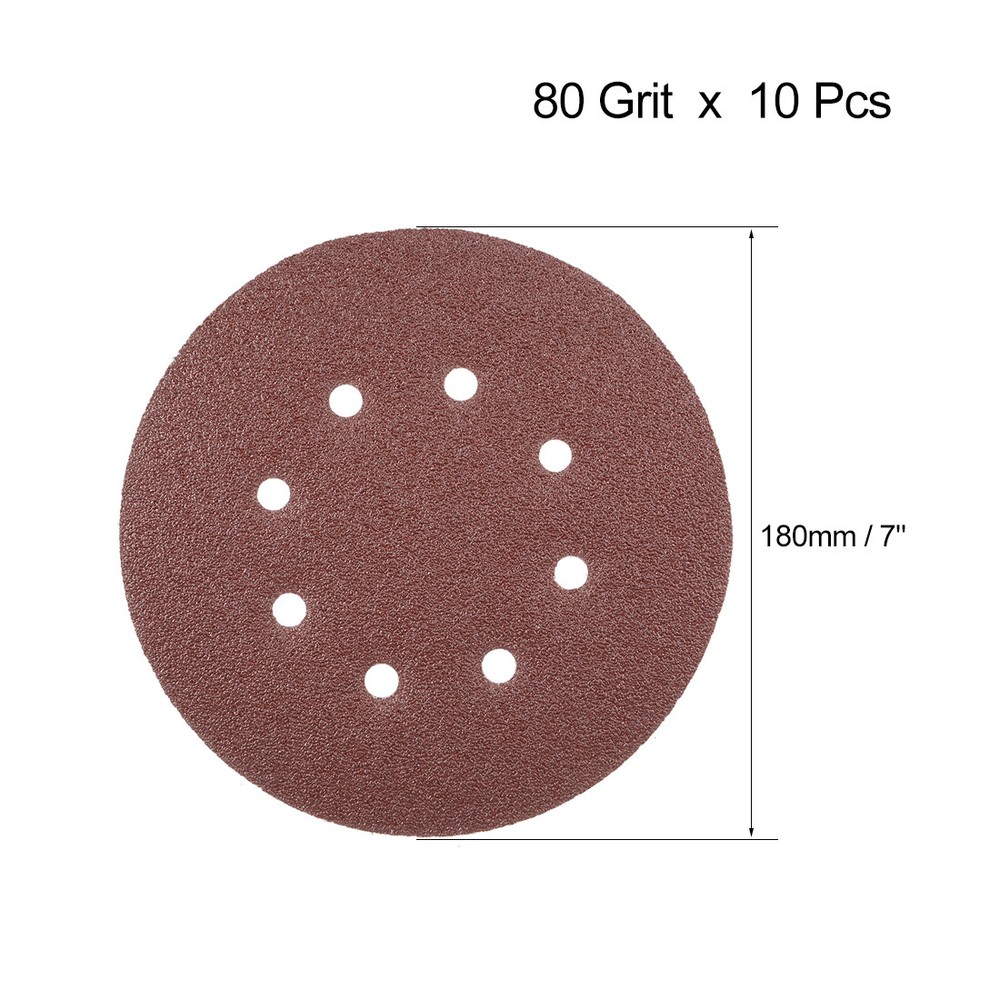 10Pcs 7 Inch 8 Hole Hook and Loop Sanding Disc 80 Grit Flocking Sandpaper