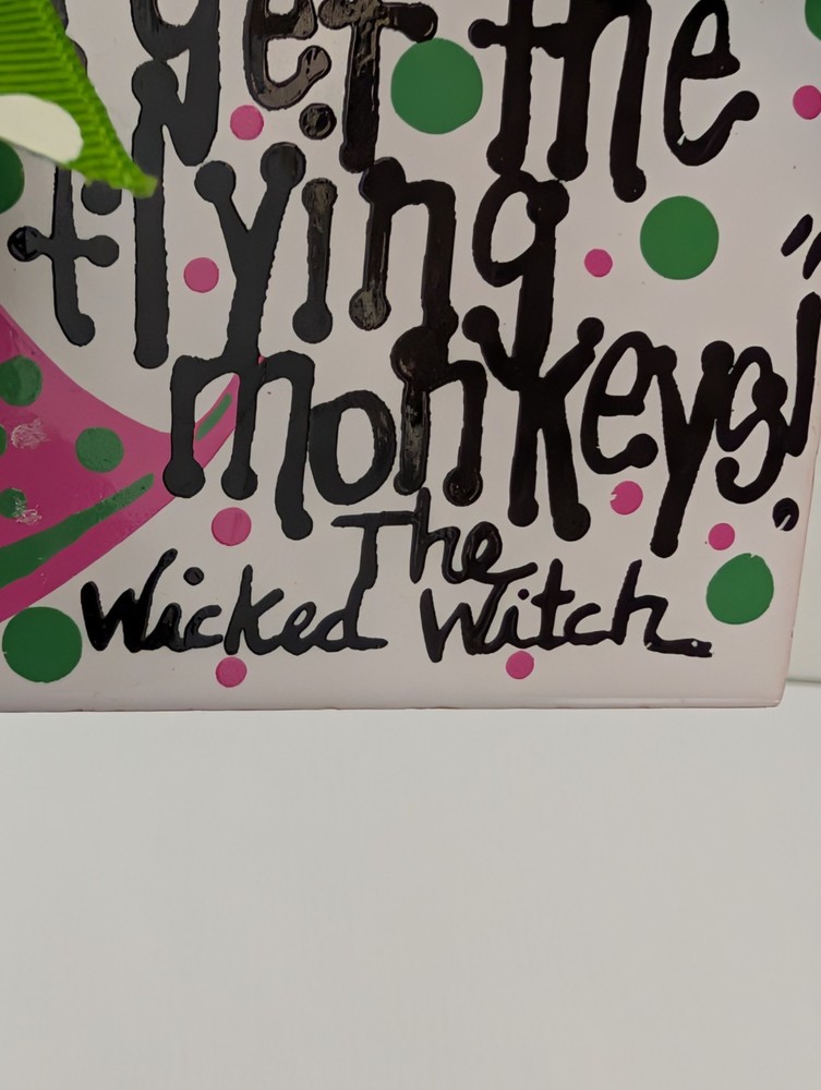 Wicked Witch Hand Painted Ceramic Tile Flying Monkeys Wall Hanging