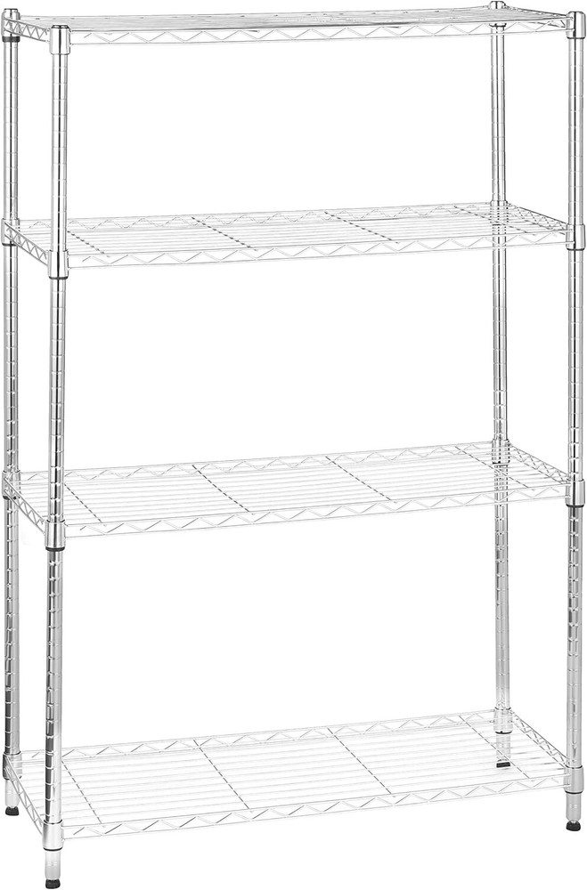 Adjustable 4-Shelf Wire Rack - Durable Chrome Storage Unit for Kitchen or Garage