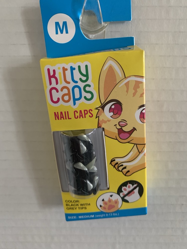 Kitty Kat Black & Gray Nail Caps. ( Size Medium )