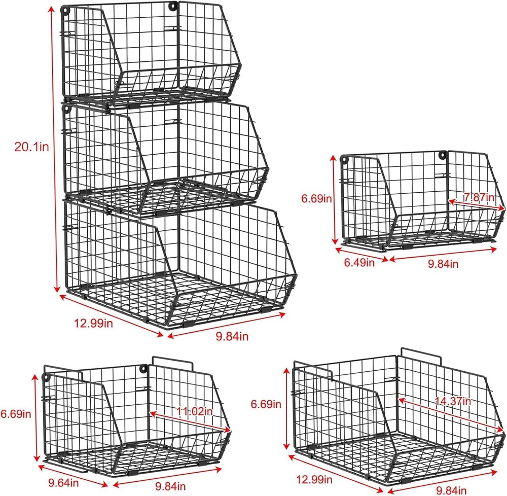 3-Tier Stackable Wire Baskets for Counter, Fruit and Vegetable Storage, Potat...