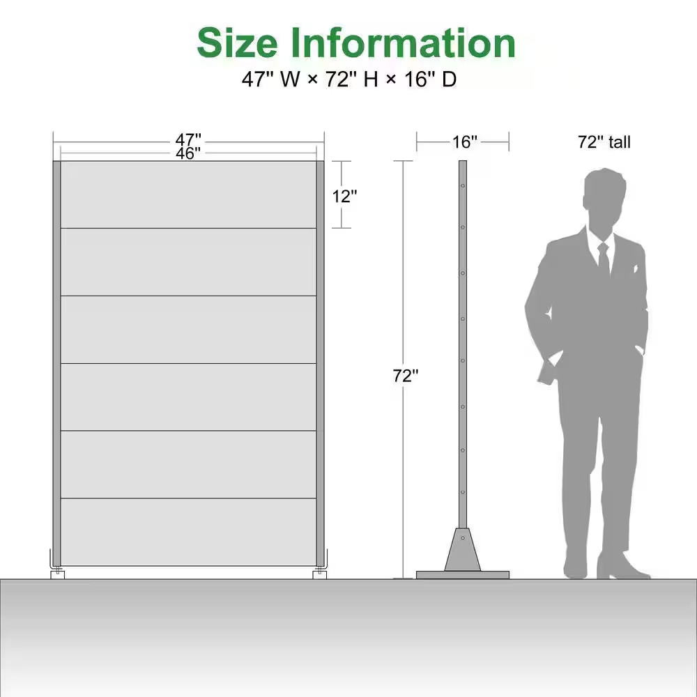 72 In. X 47 In. Black Privacy Screen Galvanized Freestanding Panel