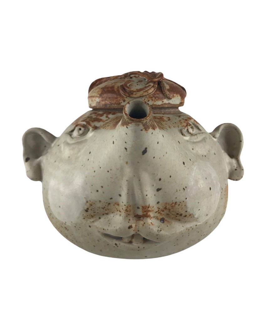 Studio Pottery Rat Face Teapot Signed GK
