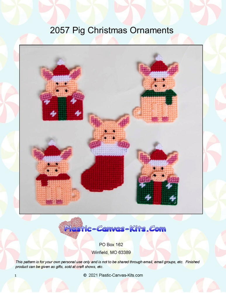 Pig Christmas Ornaments- Plastic Canvas Pattern or Kit