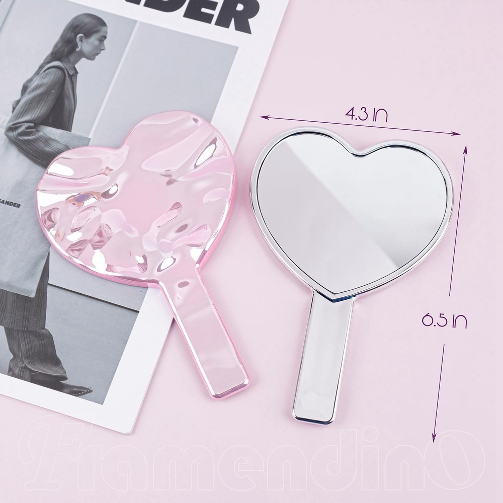 , 2 Pack Glitter Handheld Mirror Cute Heart Portable Cosmetics Makeup Compact...