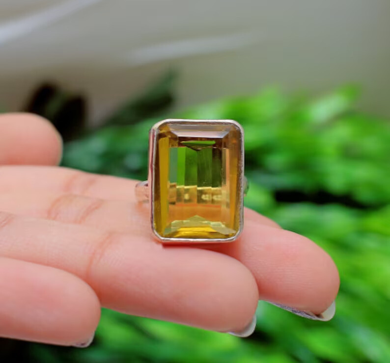 Citrine Gemstone Solid 925 Sterling Silver Statement Handmade Ring, All Size M19