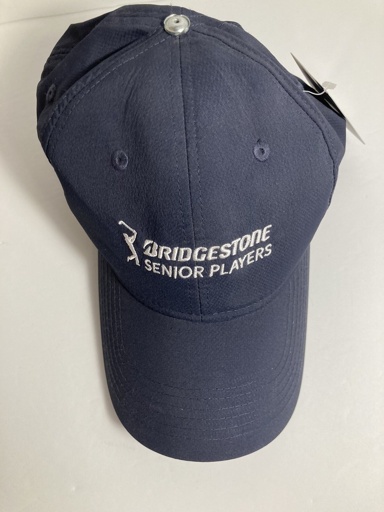 Bridgestone Senior Players Cap Hat Blue Adjustable Stretch Missing Button