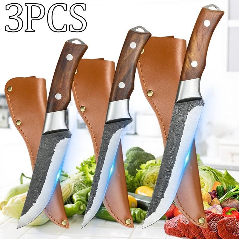 3PCS Stainless Steel Kitchen Knives Multipurpose Boning Cleaver Fruit Vegetable