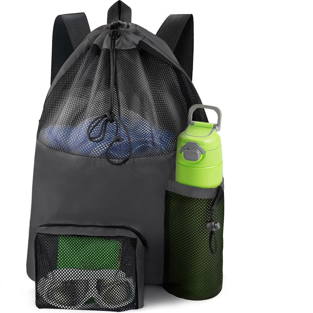 Swim Backpack Mesh Bag, Large Waterproof Drawstring Beach Pool