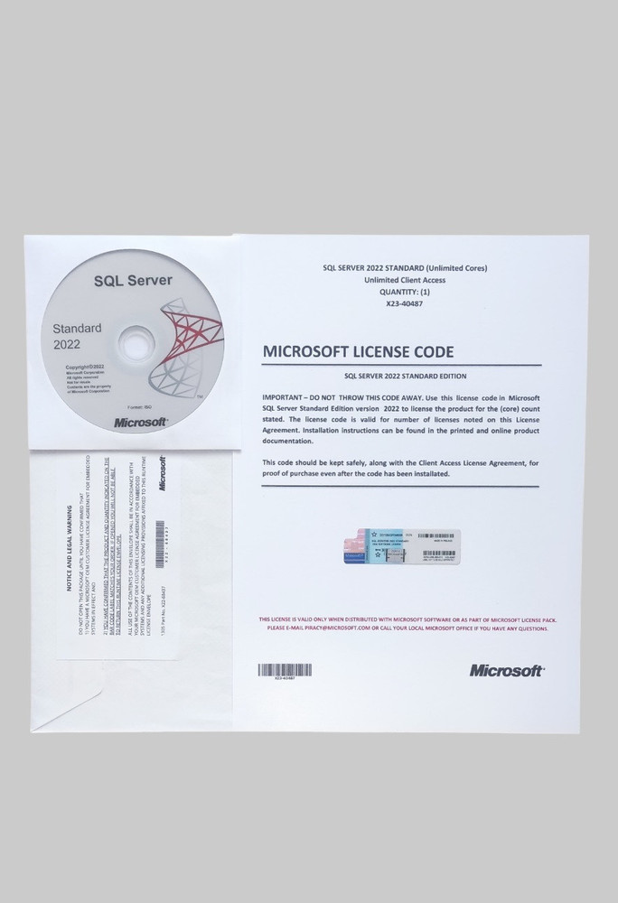 SQL Server 2022 Standard Unlimited Cores & unlimited User CALs License & DVD