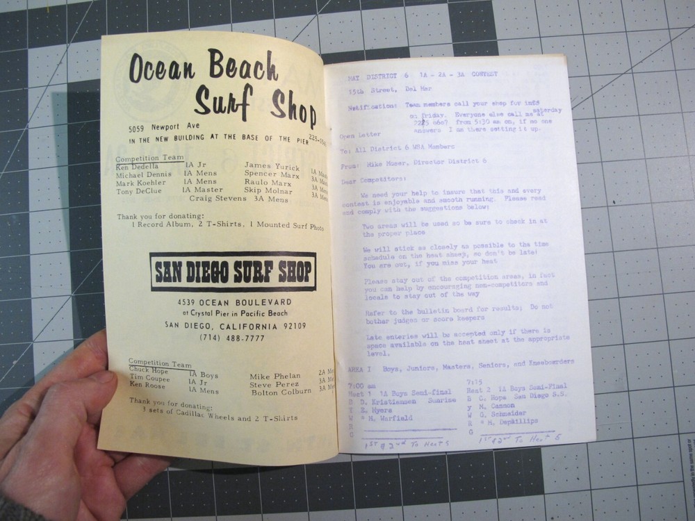 vtg Surfing ephemera- 1974 Surf Contest program District 6 1A 2A 3A
