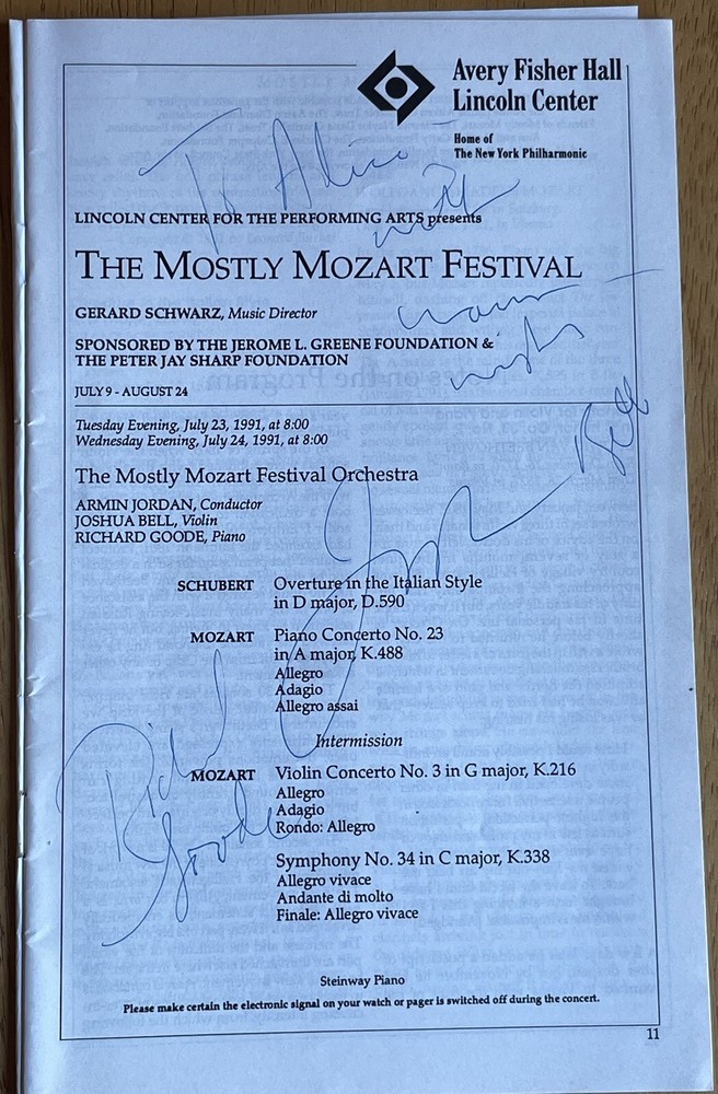 Violinist Joshua Bell & Pianist Richard Goode Autographed  Program