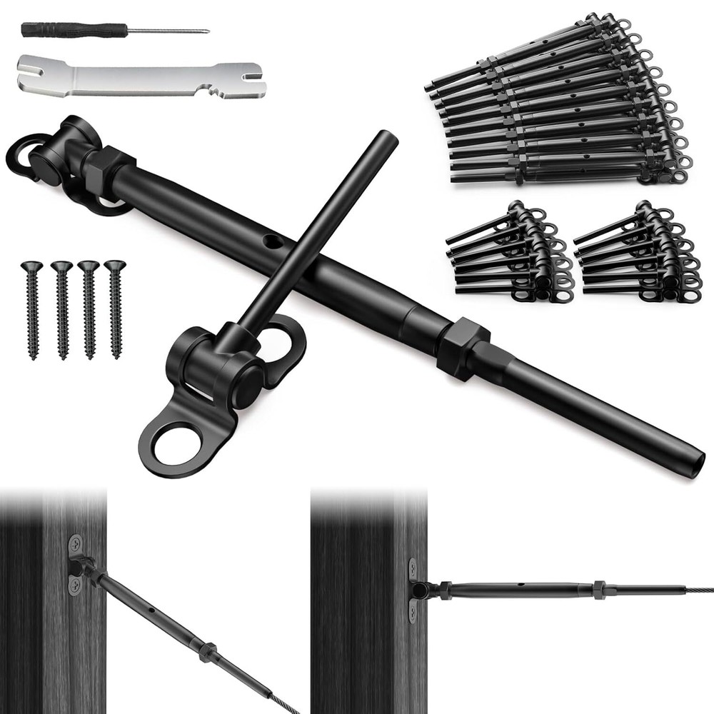 20 Pcs 1/8" Black Cable Railing Kit Swage Toggle Turnbuckle Hardware Adjustable