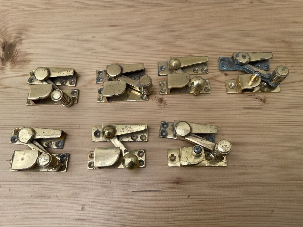 7x Reclaimed brass sash window locks knobs