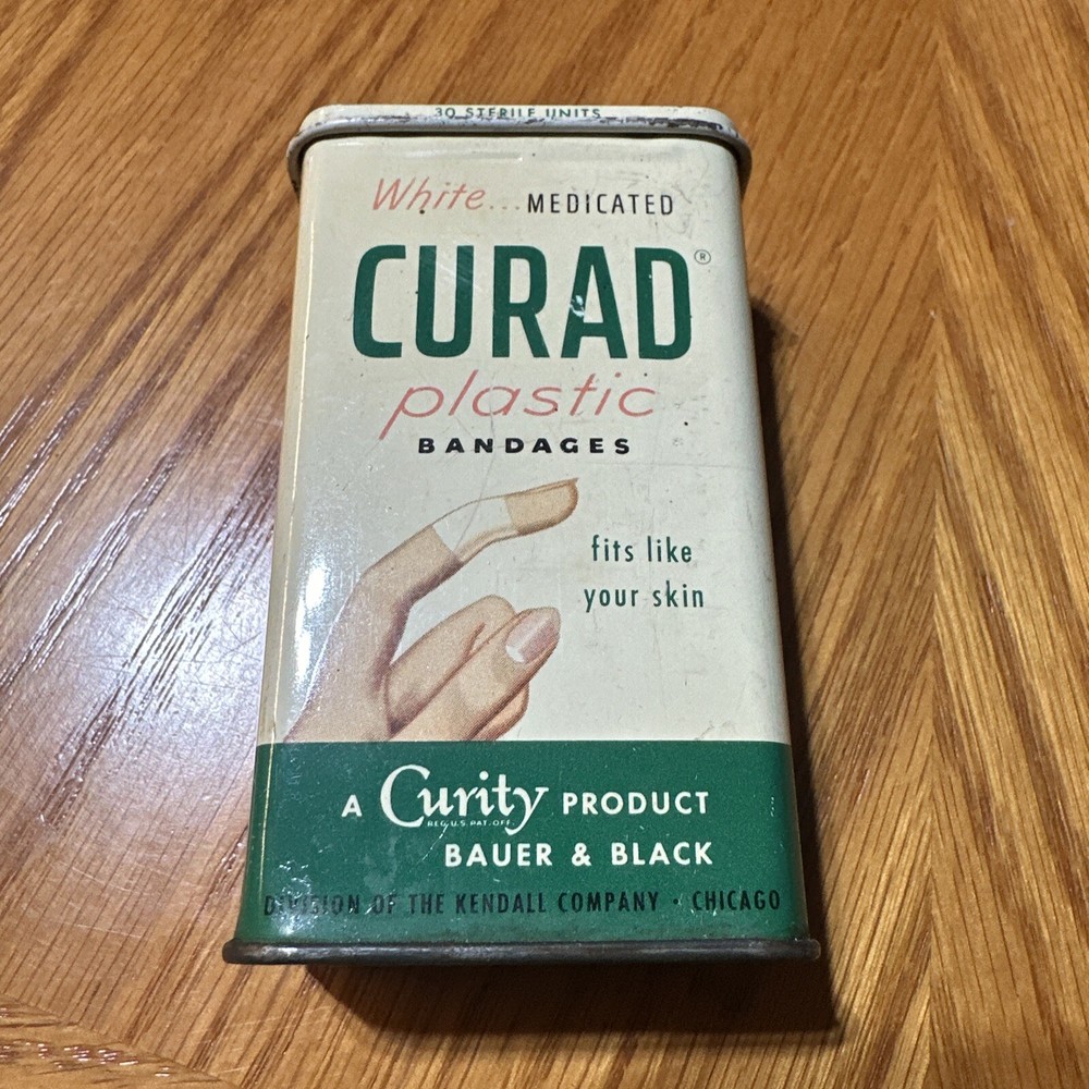 Vintage Curad Plastic Bandages Empty Metal Tin