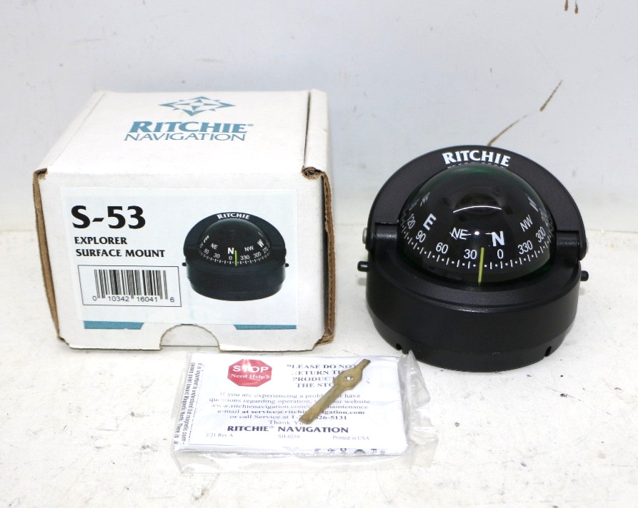 S-53 Ritchie Navigating Marine Boat Mounting Explorer Compass 3-3/8" Diam. Base