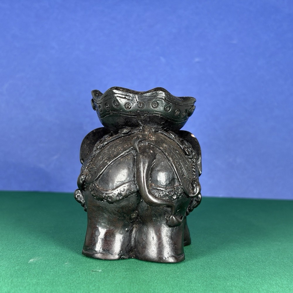 Handcrafted Small Black Elephant Candle Holder Intricate Detailing