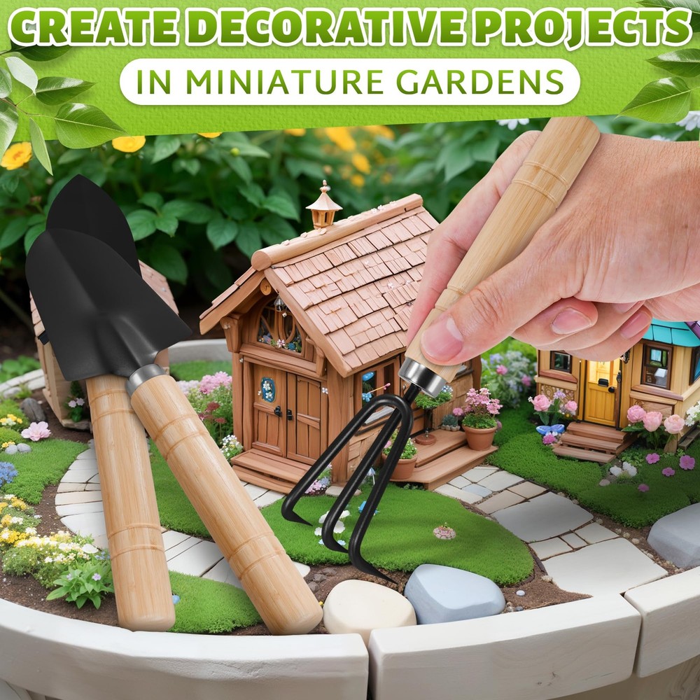 Small Garden Tools - 3 Pcs Mini Set with Black, Light Brown