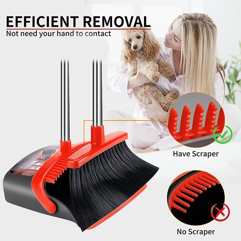 Brooms with Dustpan Combo Set， with 52" Long Handle, Dustpan Teeth with self-...