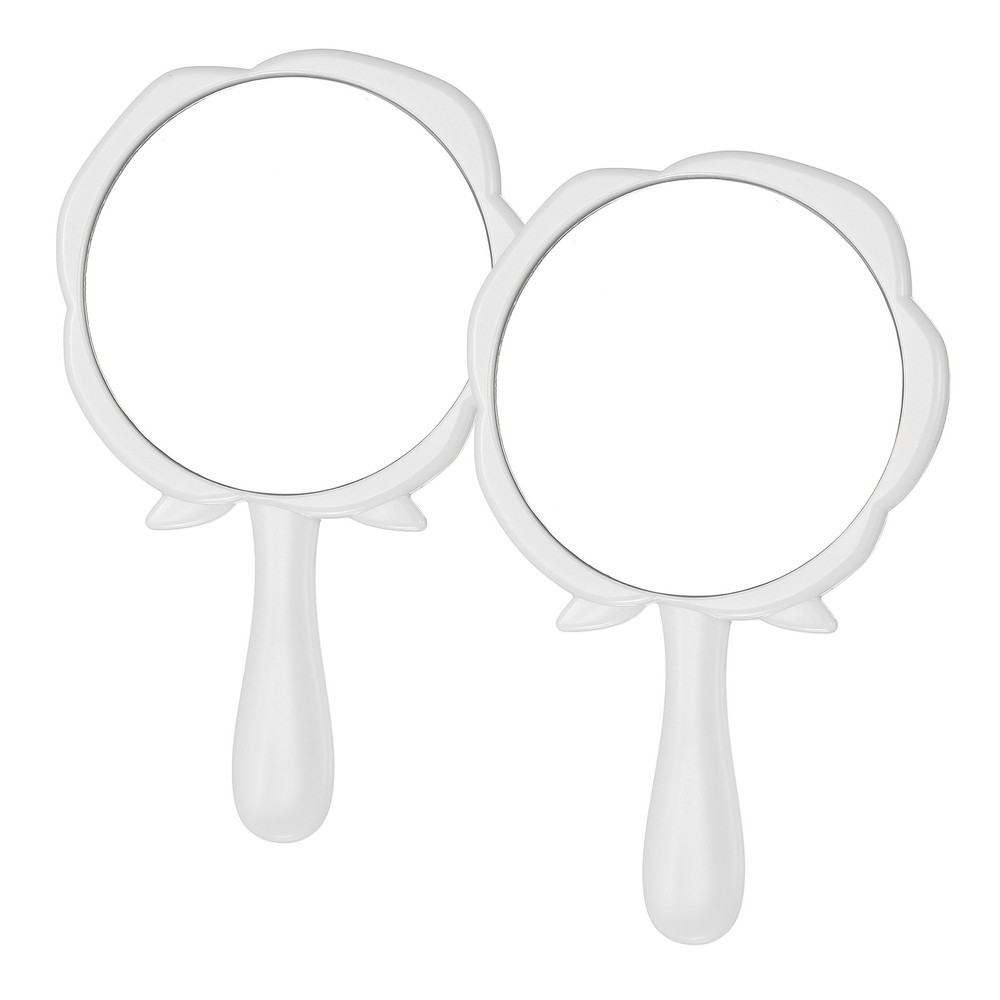 2 Pcs Rose Shape Handheld Mirror, 5" Travel Makeup Mirror, White