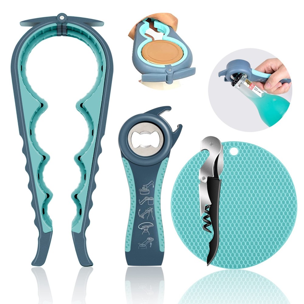 Jar Opener for Weak Hands Seniors with Arthritis 5 in 1 Multi Function Bottle