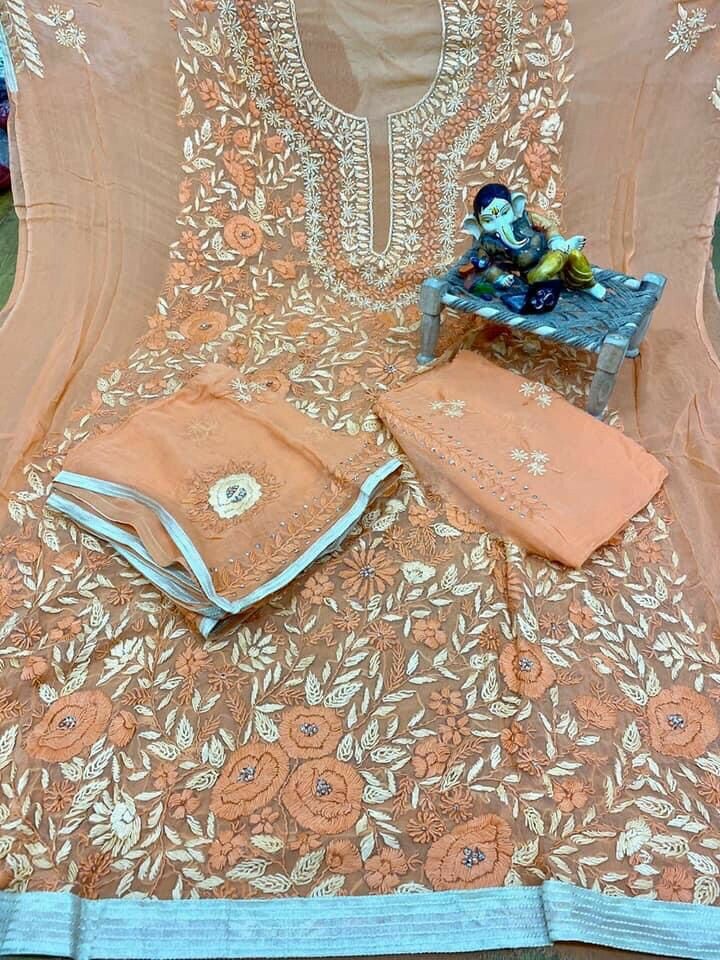 Phulkari georgette unstitched