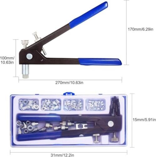 86 Pcs Heavy Blind Rivet Nut Tool Kit Hand Riveter Wrench Threaded Insert