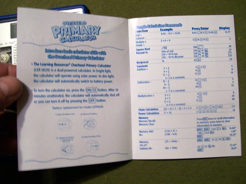 OVERHEAD PRIMARY CALCULATOR INTRODUCE BASIC CALCULATOR SKILLS READING RESOURCES